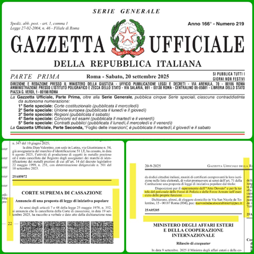 Avviso raccolta firme per progetto di legge di iniziativa popolare