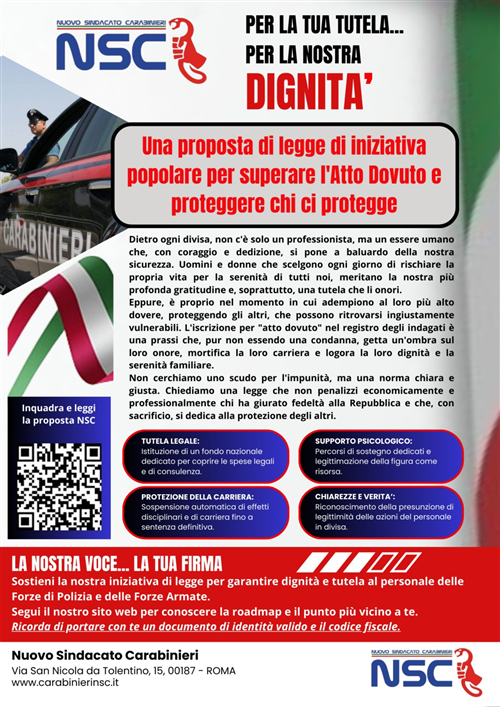 Avviso raccolta firme per progetto di legge di iniziativa popolare