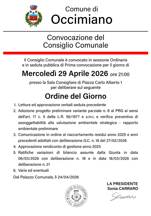 Convocazione Consiglio Comunale